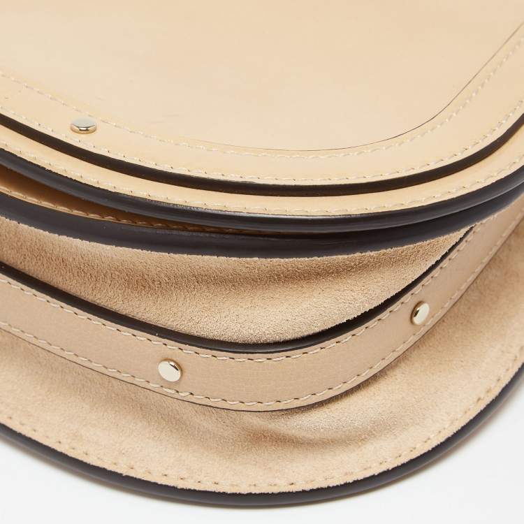 Pre Owned Chloe Beige Patent Leather and Suede Nile Bracelet Clutch Bag