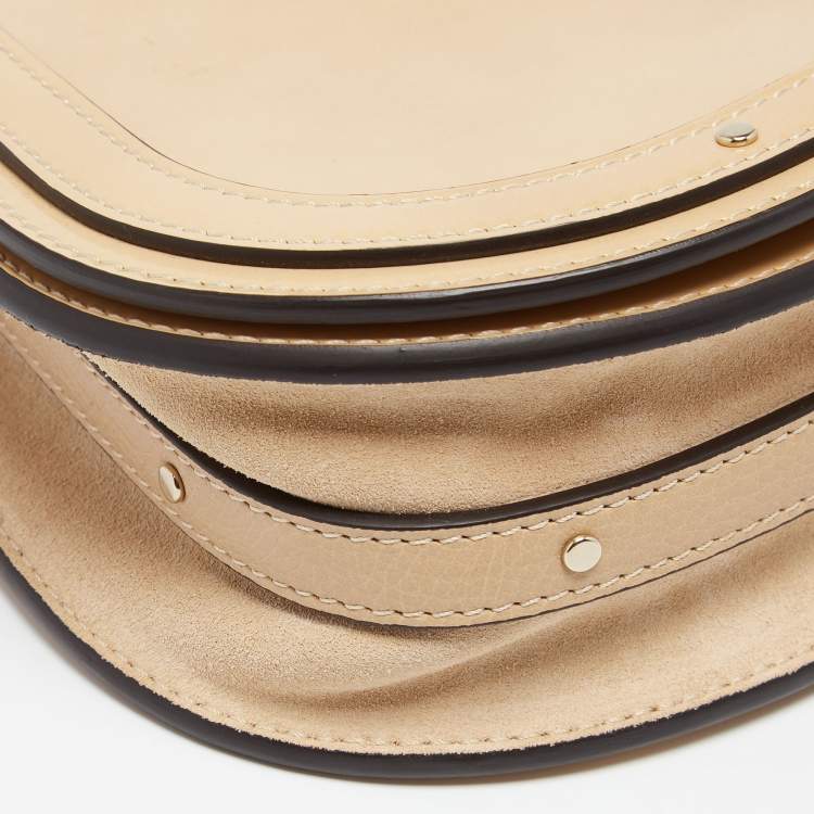 Pre Owned Chloe Beige Patent Leather and Suede Nile Bracelet Clutch Bag