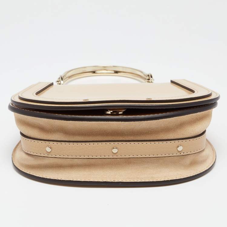 Pre Owned Chloe Beige Patent Leather and Suede Nile Bracelet Clutch Bag