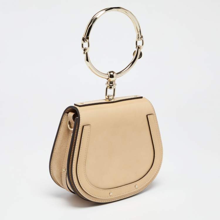 Pre Owned Chloe Beige Patent Leather and Suede Nile Bracelet Clutch Bag