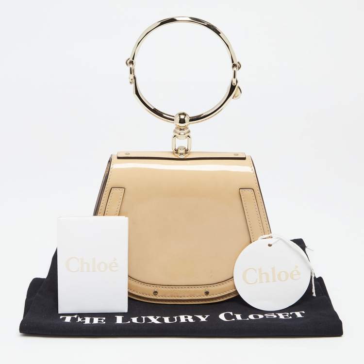 Pre Owned Chloe Beige Patent Leather and Suede Nile Bracelet Clutch Bag