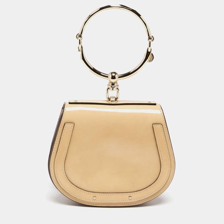 Pre Owned Chloe Beige Patent Leather and Suede Nile Bracelet Clutch Bag