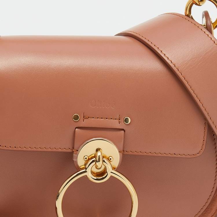 Pre Owned Chloe Peach Leather And Suede Small Tess Shoulder Bag