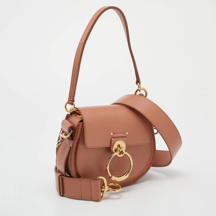 Pre Owned Chloe Peach Leather And Suede Small Tess Shoulder Bag