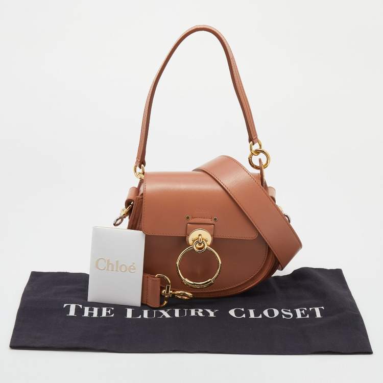 Pre Owned Chloe Peach Leather And Suede Small Tess Shoulder Bag