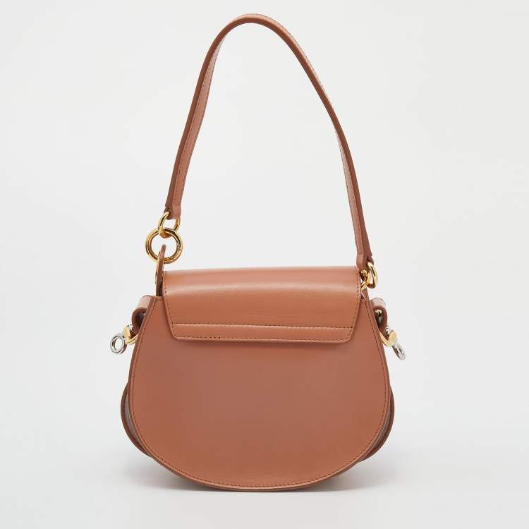 Pre Owned Chloe Peach Leather And Suede Small Tess Shoulder Bag