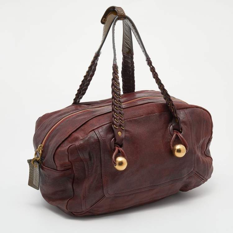 مملوكة مسبقًا Chloe Burgundy/Green Patent and Leather Satchel