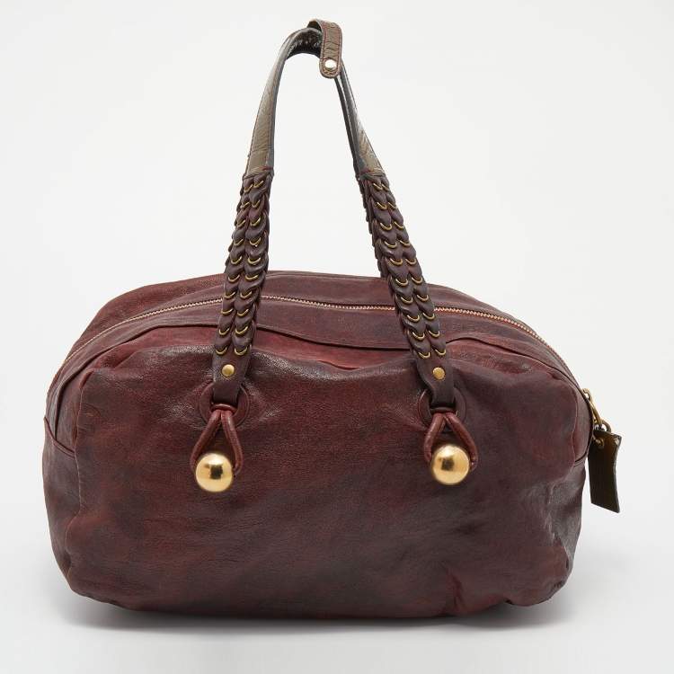 مملوكة مسبقًا Chloe Burgundy/Green Patent and Leather Satchel