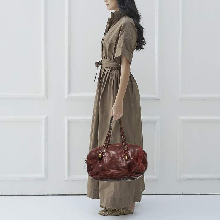مملوكة مسبقًا Chloe Burgundy/Green Patent and Leather Satchel