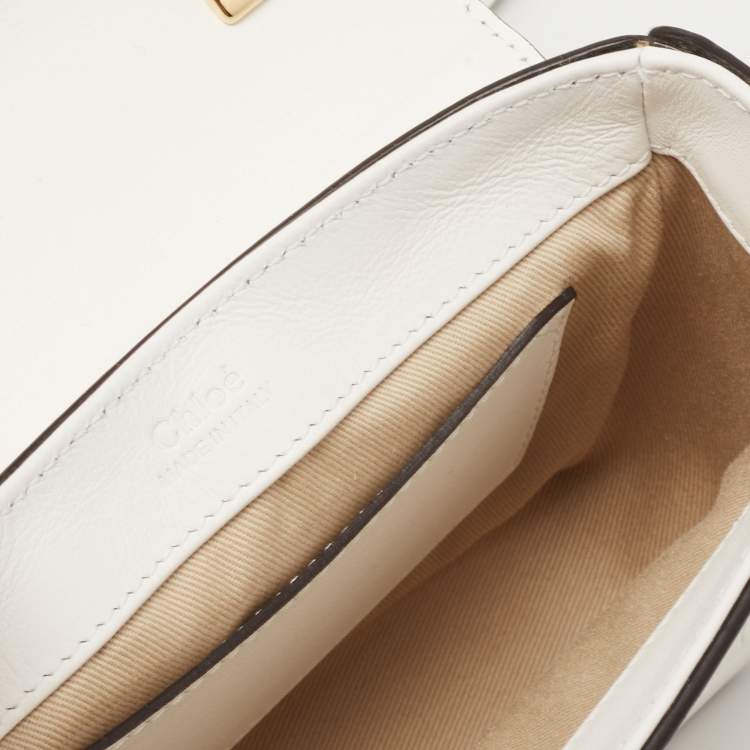Pre Owned Chloe Off White Croc Embossed Leather Mini C Top Handle Bag
