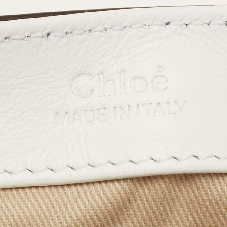 Pre Owned Chloe Off White Croc Embossed Leather Mini C Top Handle Bag