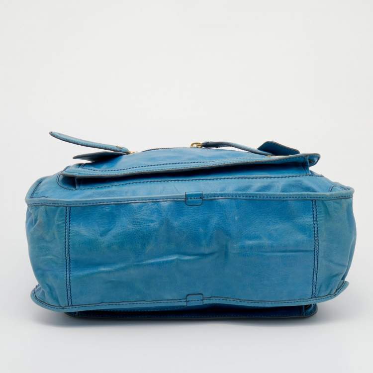 مملوكة مسبقًا Chloe Blue Leather Large Bay Satchel 
