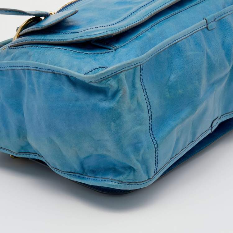 مملوكة مسبقًا Chloe Blue Leather Large Bay Satchel 