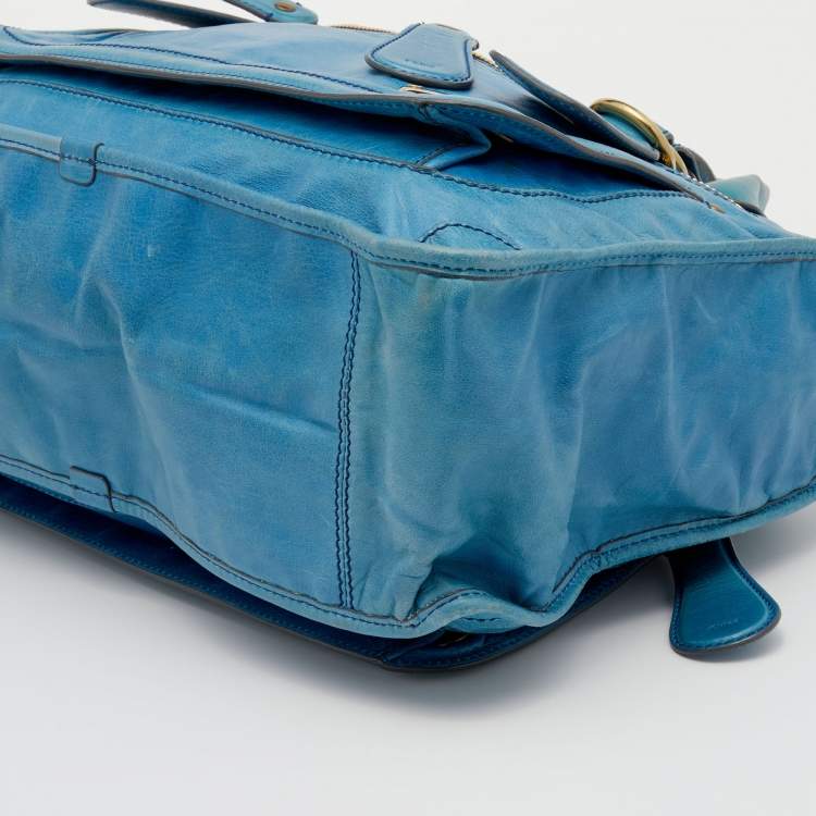 مملوكة مسبقًا Chloe Blue Leather Large Bay Satchel 
