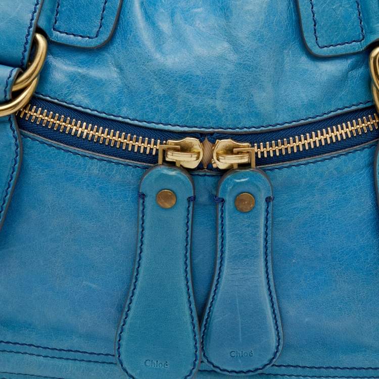 مملوكة مسبقًا Chloe Blue Leather Large Bay Satchel 