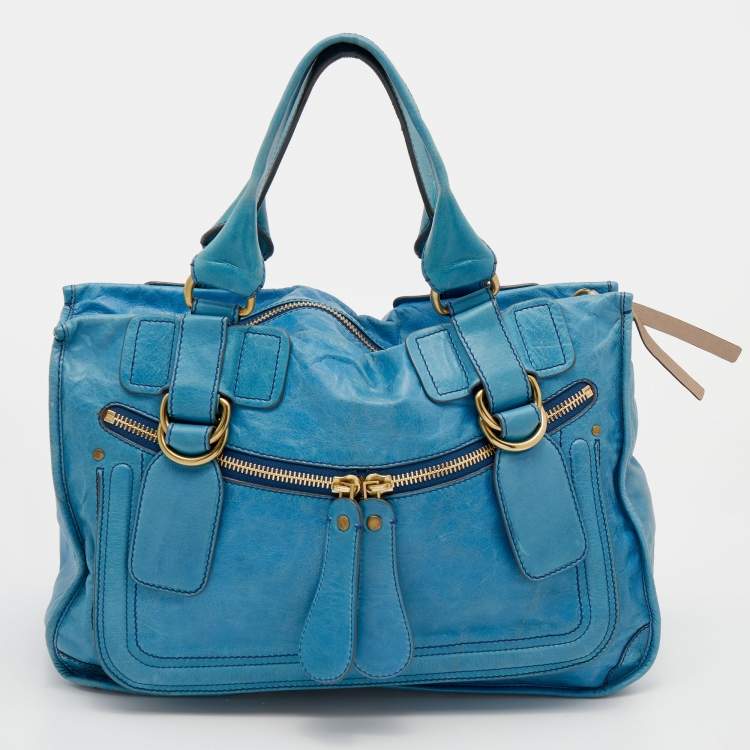 مملوكة مسبقًا Chloe Blue Leather Large Bay Satchel 