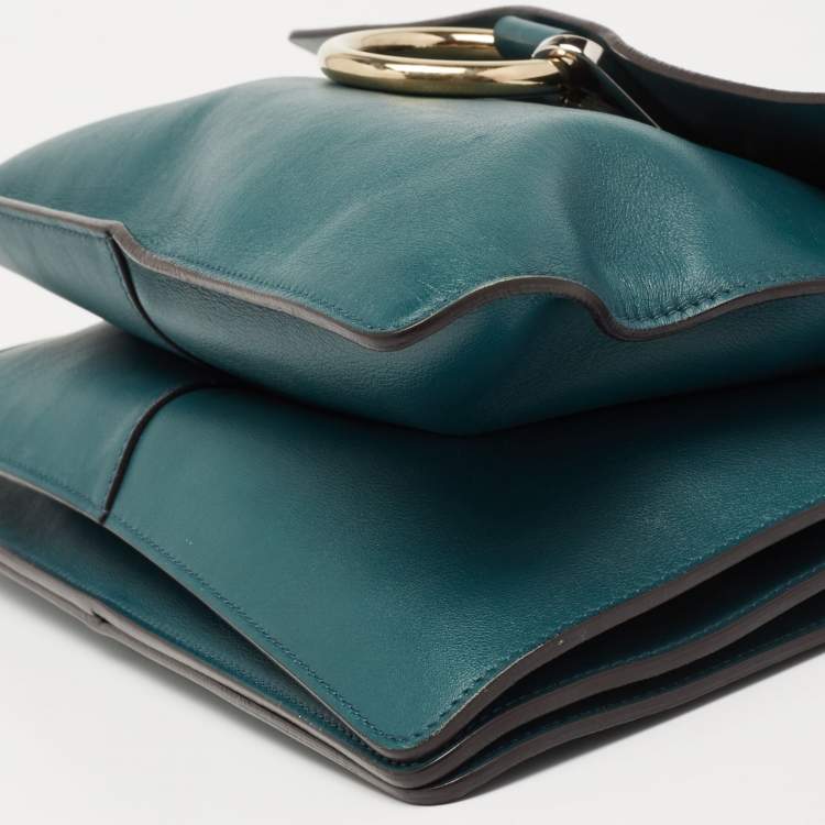Pre Owned Chloe Dark Green Leather and Suede Medium Faye Shoulder Bag