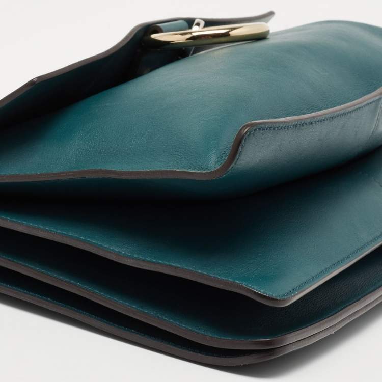 Pre Owned Chloe Dark Green Leather and Suede Medium Faye Shoulder Bag
