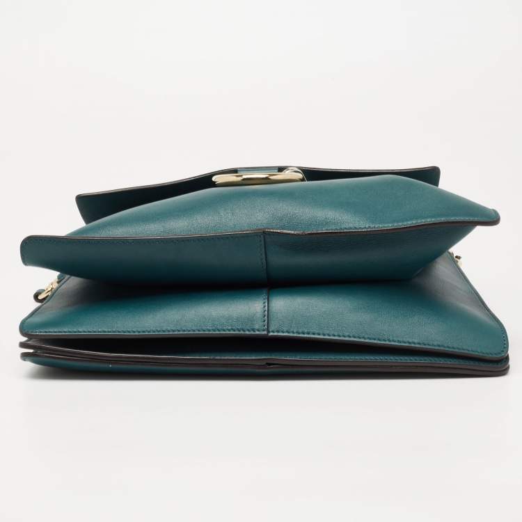 Pre Owned Chloe Dark Green Leather and Suede Medium Faye Shoulder Bag