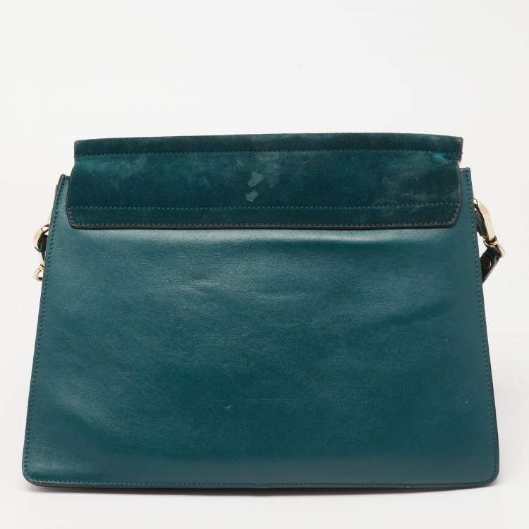 Pre Owned Chloe Dark Green Leather and Suede Medium Faye Shoulder Bag