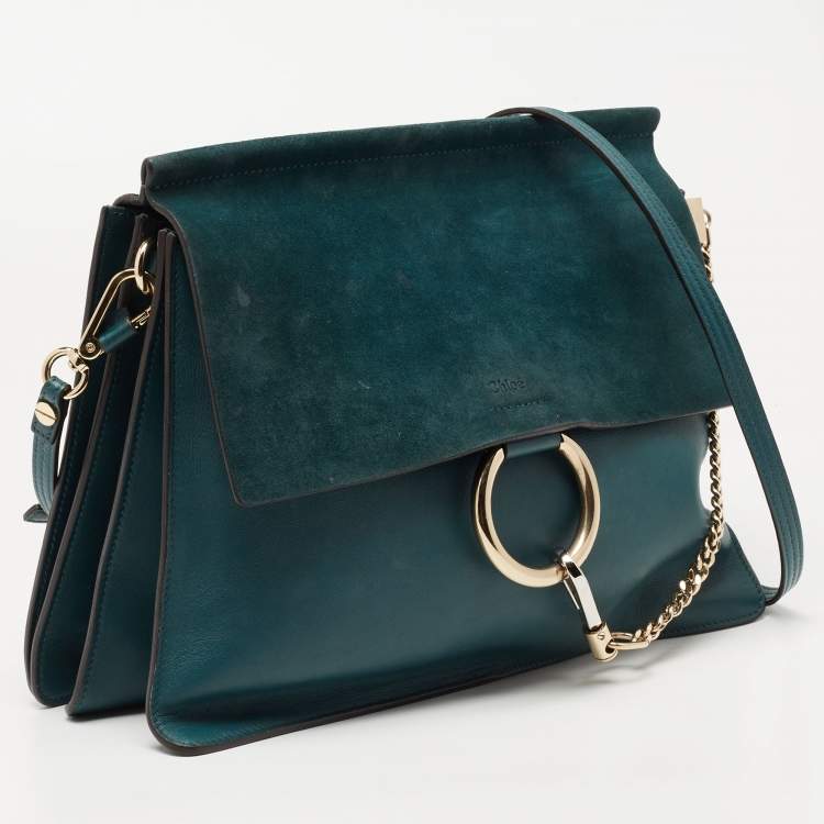 Pre Owned Chloe Dark Green Leather and Suede Medium Faye Shoulder Bag