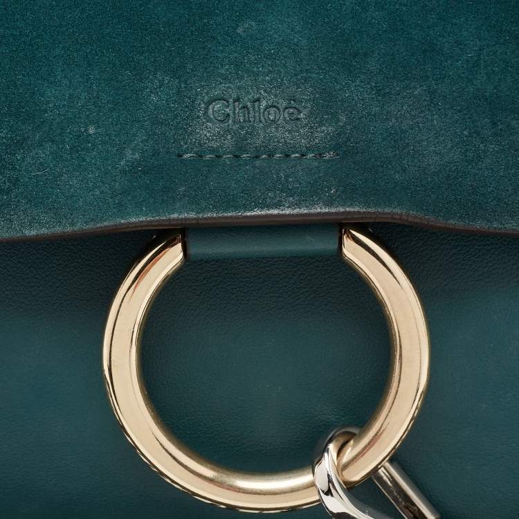 Pre Owned Chloe Dark Green Leather and Suede Medium Faye Shoulder Bag