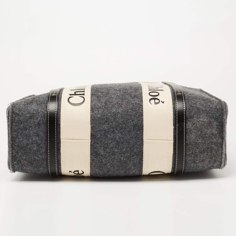 Pre Owned Chloe Grey/Black Wool and Leather Medium Woody Tote