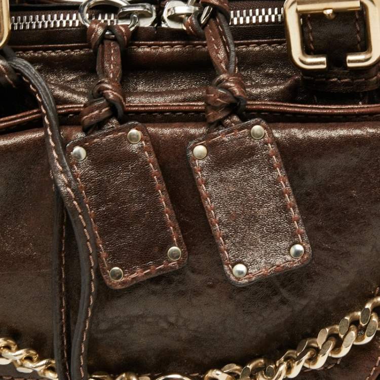 Pre Owned Chloe Brown Shimmer Leather Paddington Capsule Satchel