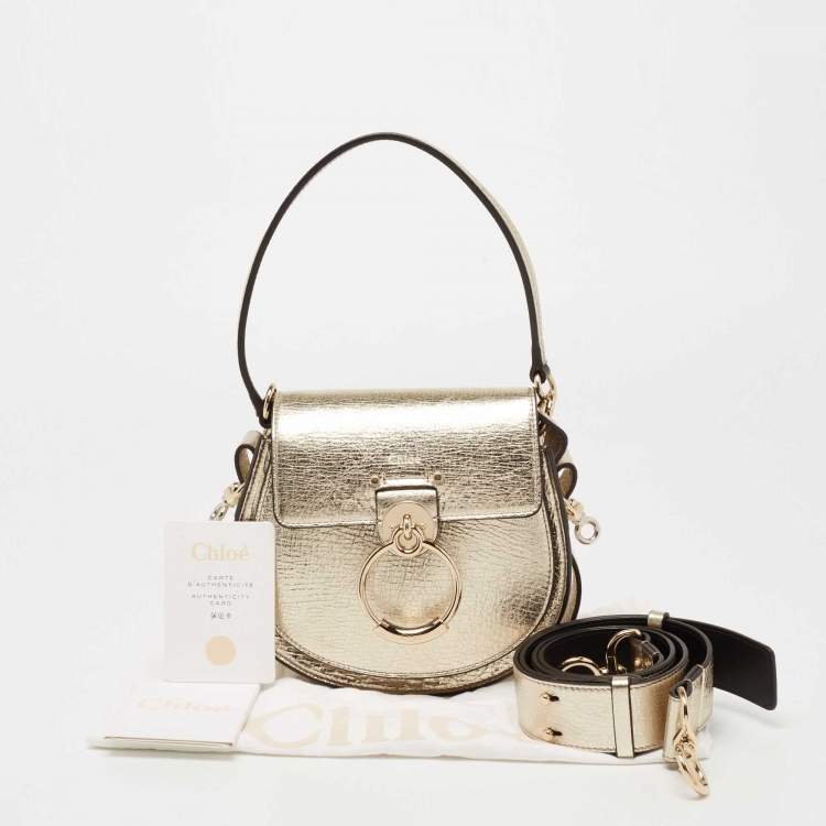 Pre Owned Chloe Metallic Gold Leather Small Tess Top Handle Bag