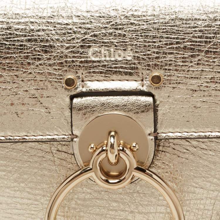 Pre Owned Chloe Metallic Gold Leather Small Tess Top Handle Bag