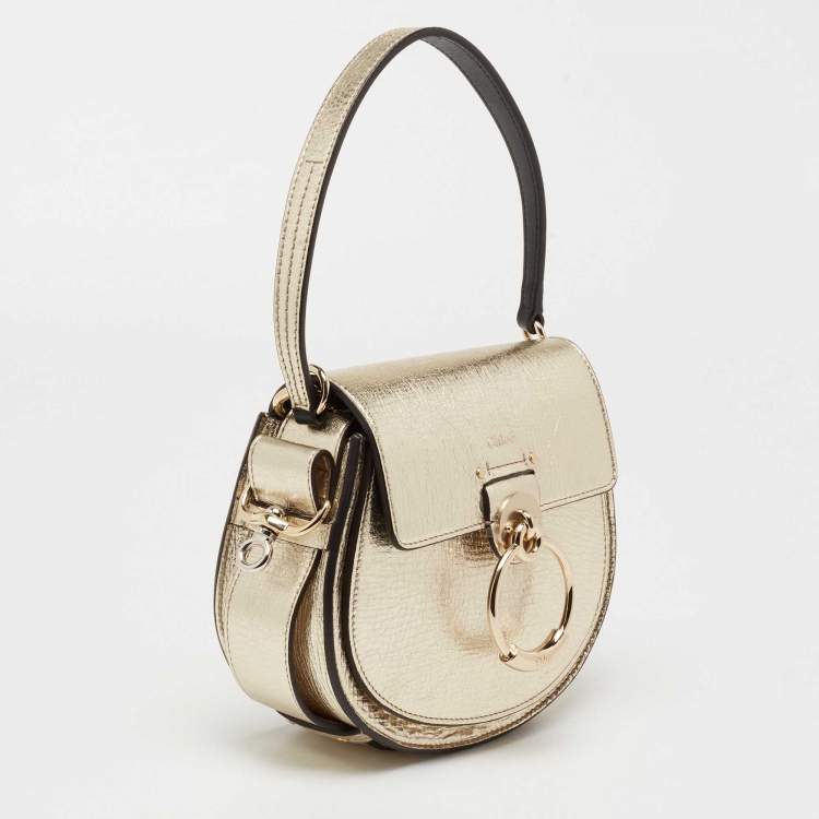 Pre Owned Chloe Metallic Gold Leather Small Tess Top Handle Bag