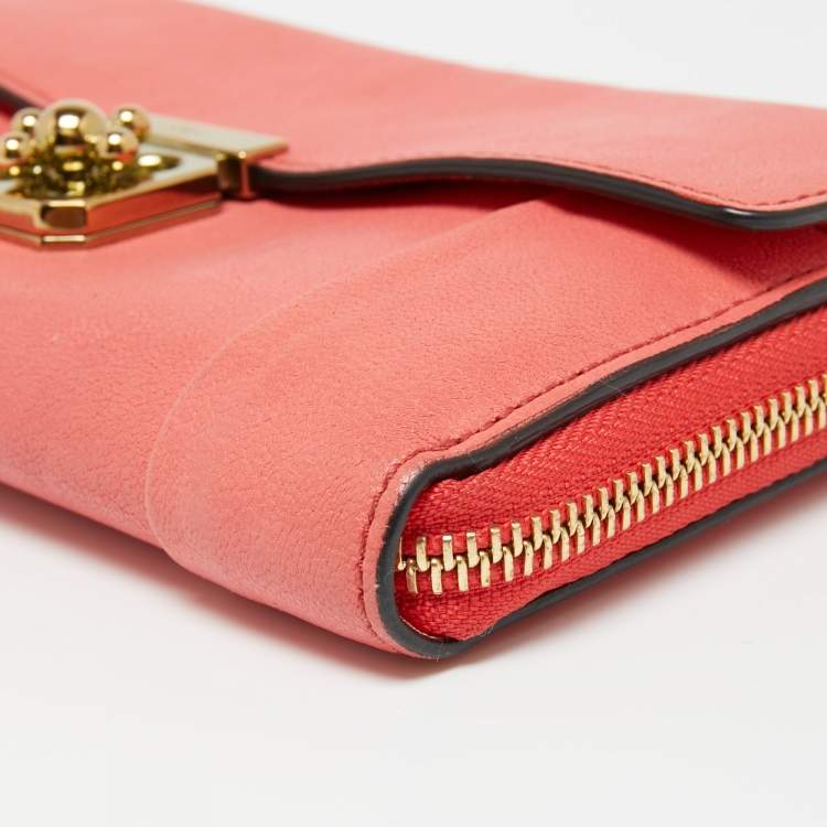 Pre Owned Chloe Coral Leather Elsie Continental Wallet