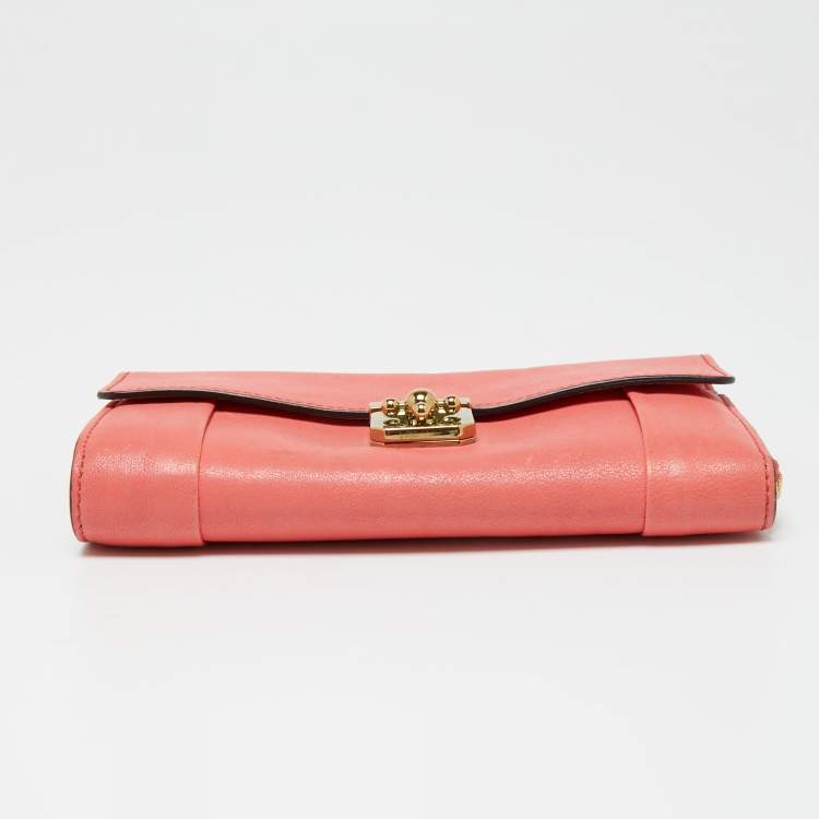 Pre Owned Chloe Coral Leather Elsie Continental Wallet