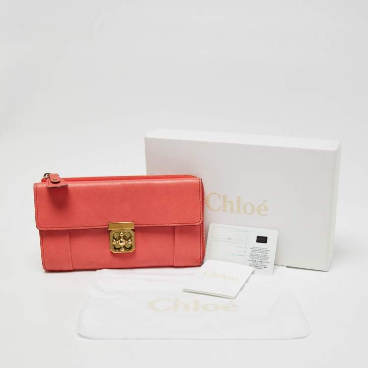 Pre Owned Chloe Coral Leather Elsie Continental Wallet