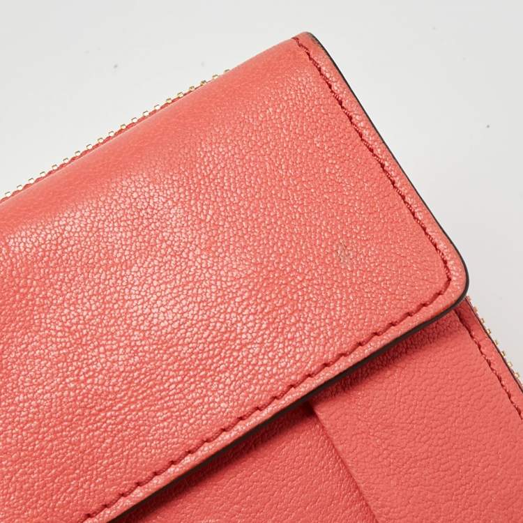 Pre Owned Chloe Coral Leather Elsie Continental Wallet