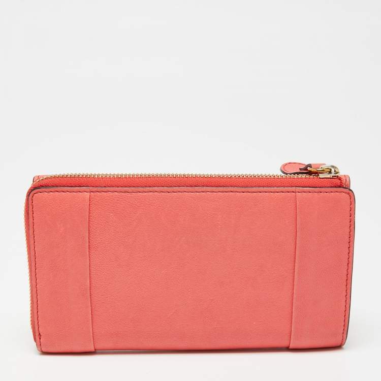 Pre Owned Chloe Coral Leather Elsie Continental Wallet