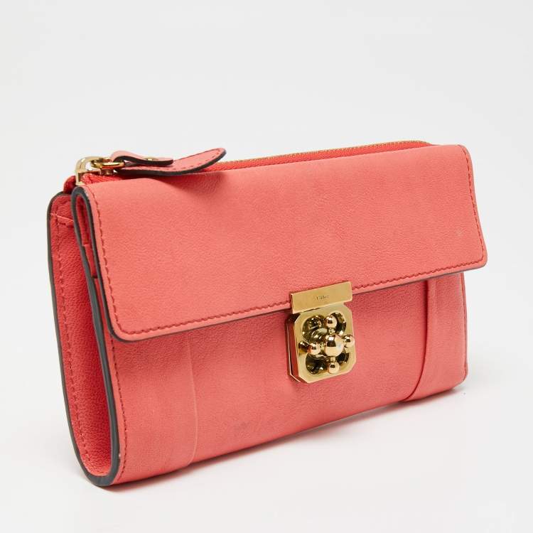 Pre Owned Chloe Coral Leather Elsie Continental Wallet