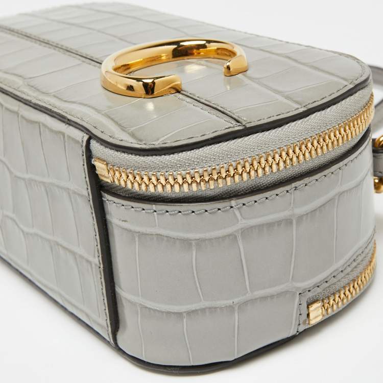 Pre Owned Chloe Grey Croc Embossed Leather C Vanity Crossbody Bag