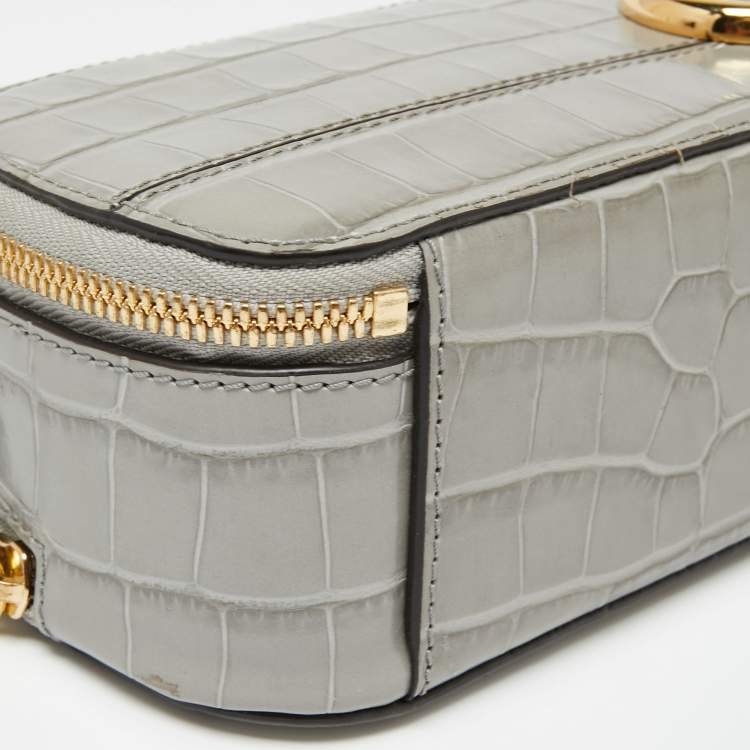 Pre Owned Chloe Grey Croc Embossed Leather C Vanity Crossbody Bag