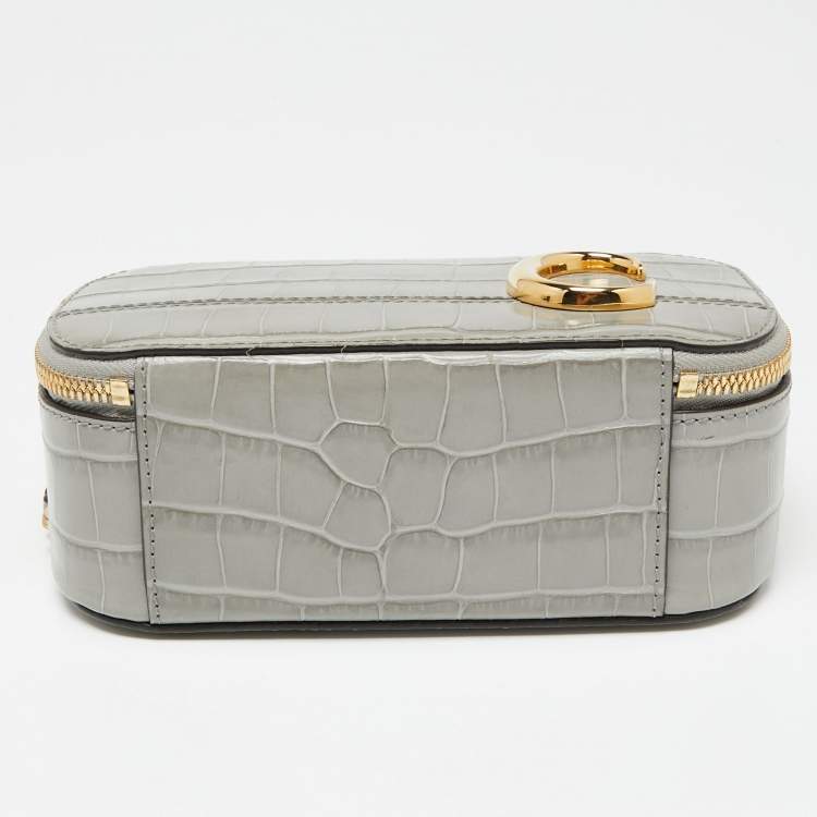 Pre Owned Chloe Grey Croc Embossed Leather C Vanity Crossbody Bag