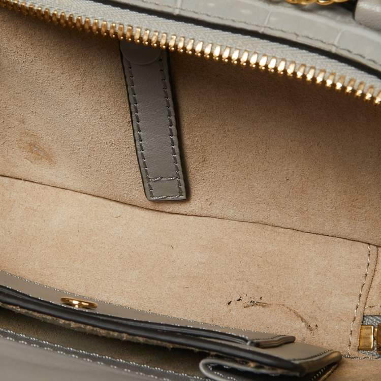Pre Owned Chloe Grey Croc Embossed Leather C Vanity Crossbody Bag