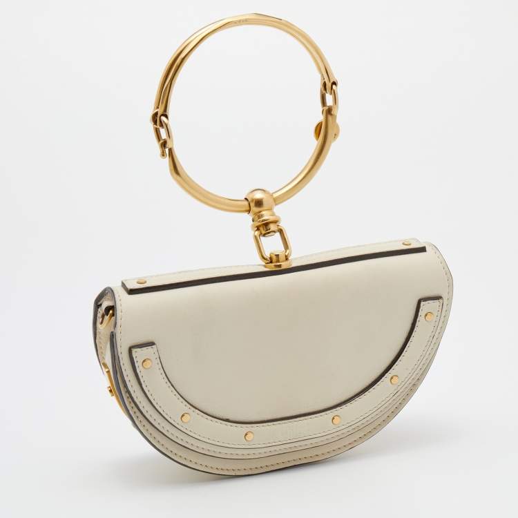 Pre Owned Chloe Off White Leather Small Nile Minaudiere Shoulder Bag
