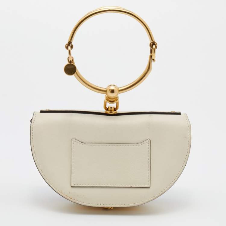Pre Owned Chloe Off White Leather Small Nile Minaudiere Shoulder Bag