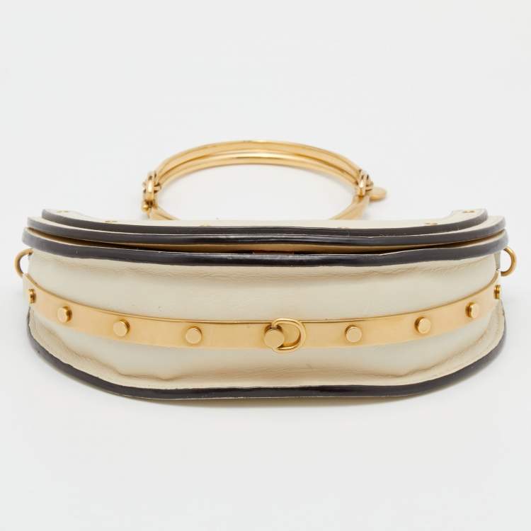Pre Owned Chloe Off White Leather Small Nile Minaudiere Shoulder Bag