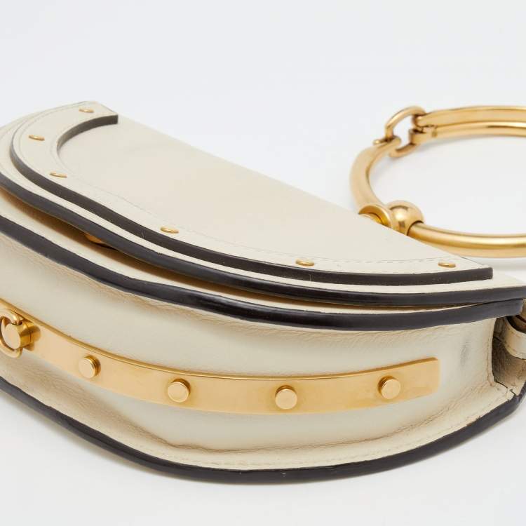 Pre Owned Chloe Off White Leather Small Nile Minaudiere Shoulder Bag