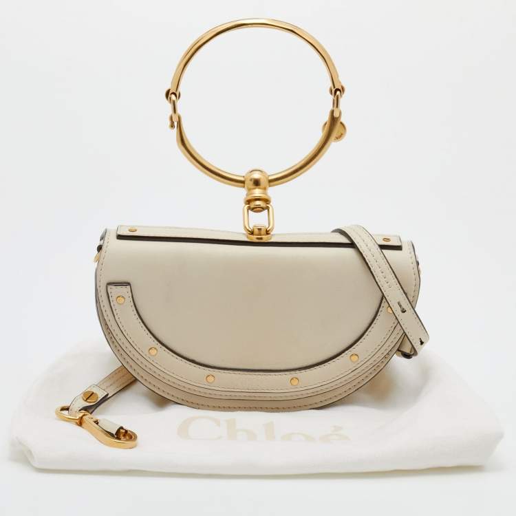 Pre Owned Chloe Off White Leather Small Nile Minaudiere Shoulder Bag