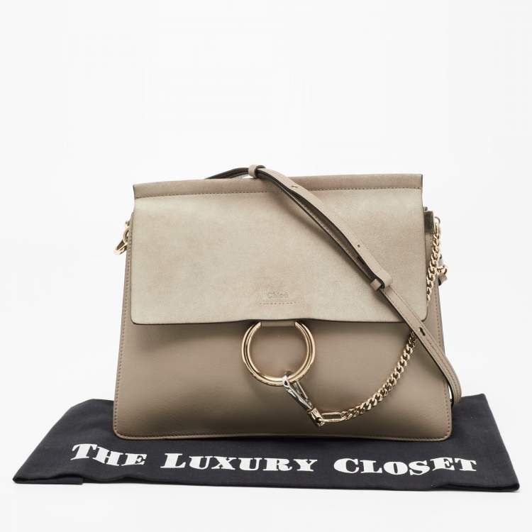 Pre Owned Chloe Grey Leather and Suede Medium Faye Shoulder Bag