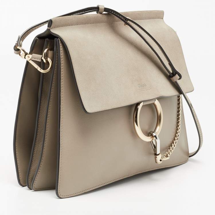 Pre Owned Chloe Grey Leather and Suede Medium Faye Shoulder Bag
