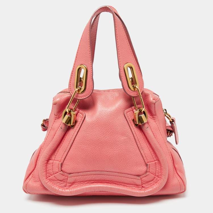 Pre Owned Chloe Coral Pink Leather Small Paraty Bag