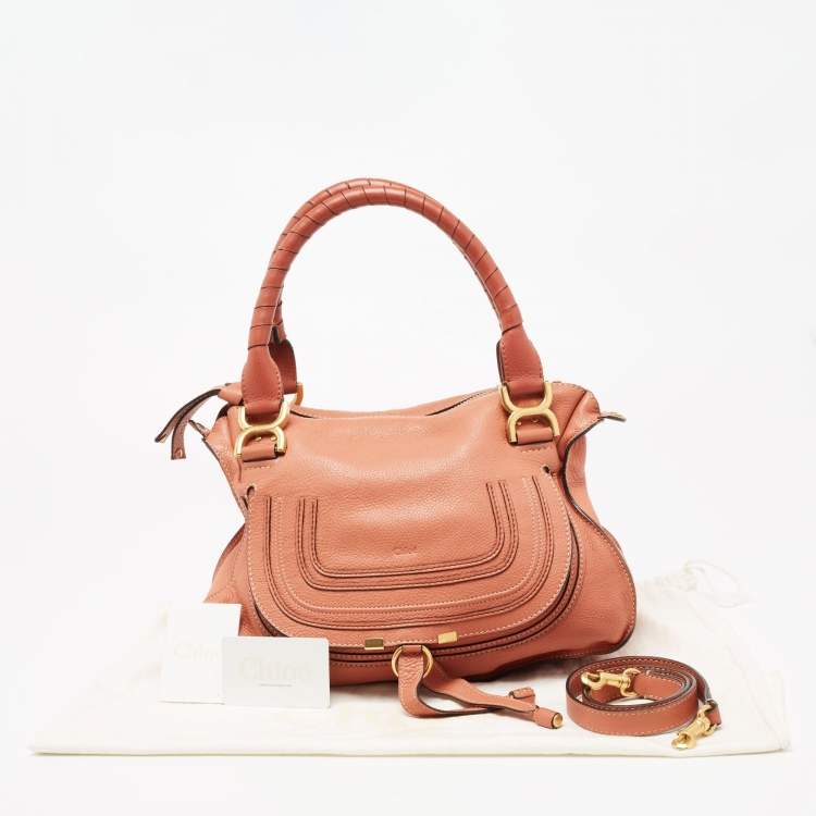 Pre Owned Chloe Peach Leather Medium Marcie Shoulder Bag